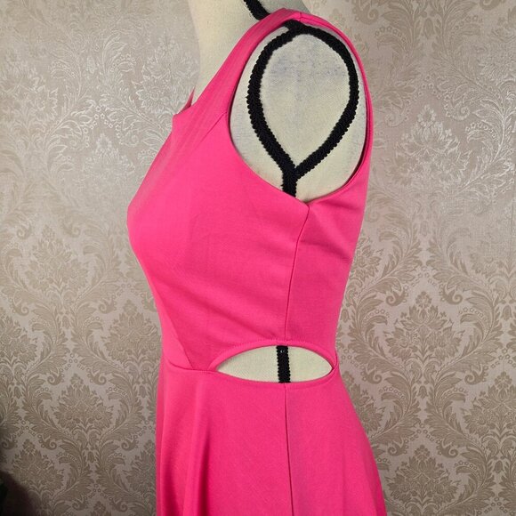 Belongsci Size Small Bright Pink Fit & Flare Dress Sleeveless Cutouts at Waist - Picture 5 of 12